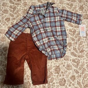Carter's Blue and Brown Plaid Matching Set 3 mo & Oshkosh plaid shirt 12 mo NWT